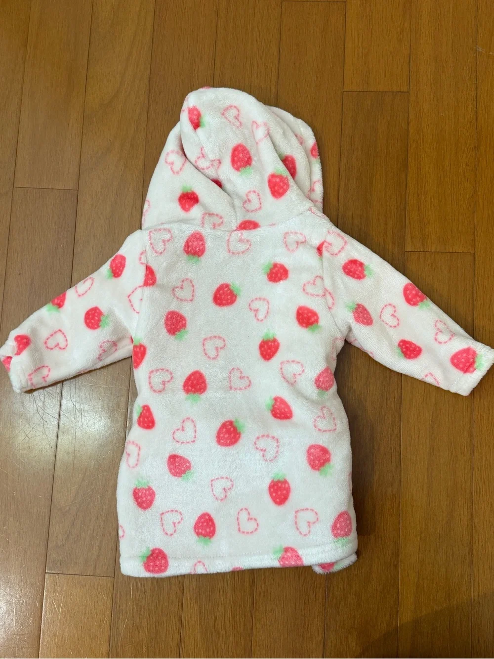Carter's Cream Plush Hooded Plush Robe with Red Strawberry Print